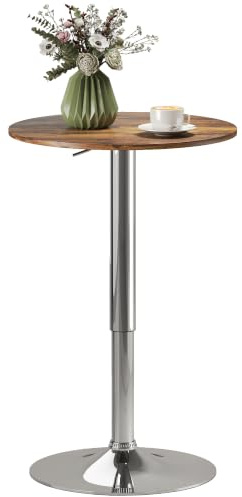 HOMCOM Round Bar Table 360 Degree Swivel Adjustable Height Rustic Brown | Counter Pub Table, Metal Base, Bistro Desk, for Kitchen, Cafe, Dining Room
