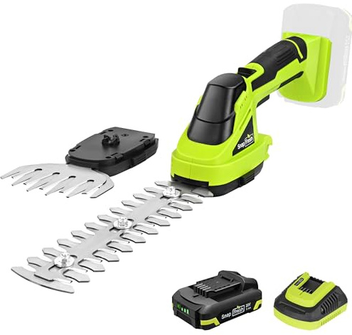 SnapFresh 20V Hedge Trimmer Cordless, 2-in-1 Handheld Grass Shears with 2000mAh Battery & Charger, 220mm Hedge Blade & 120mm Grass Cutter, Lightweight Electric Bush Trimmer for Garden, Lawn & Yard