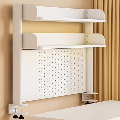 ZFDGHF Klemmbare Schreibtisch Regal with Pegboard, Weiß 2-Ebenen Büro-Computertisch Zubehör Organizer Desk Shelf Aufbewahrungsregal, für Büro, Gaming, Zuhause(80cm)
