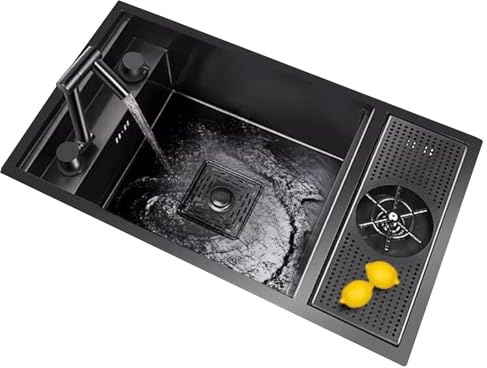 Fregadero oculto con grifo plegable, cuenco individual comercial de acero inoxidable para taller, bar y cocina (70 x 40 22 cm)