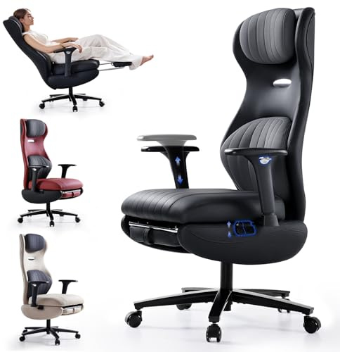 EMIAH Ergonomic Office Chair, Reclining Desk Chair with Footrest, Adjustable Armrests High Back Gaming Chair,Big and Tall Executive Computer Chair with Headrest and Lumbar Support, PU Leather(Black)