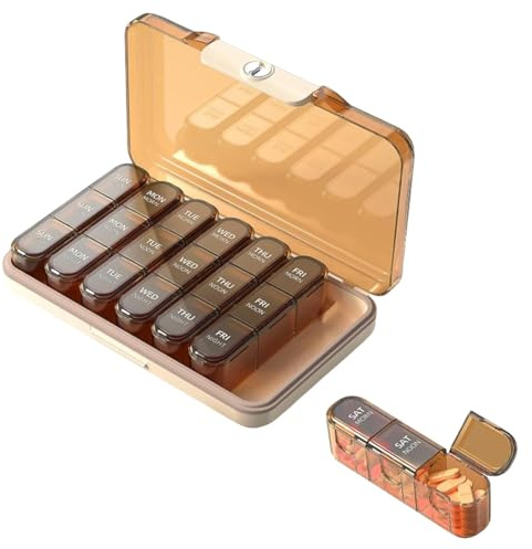 Oiieco Monthly Pill Box Organiser, 7 Day Pill Organiser 3 Times a Day with 21 Compartments, BPA-Free Pill Dispenser with Silicone Seal Ring, Weekly Tablet Box for Vitamins, Fish Oil & Supplements