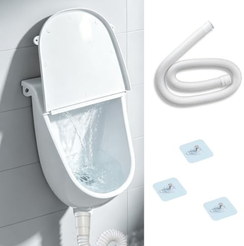 Urinal Zur Wandmontage Mit Deckel, Wasserloses Wandmontiertes Urinal | mit 1.5m Ablaufschlauch, Umleiter, auslaufsicher Outdoor-Urinal, Für Badezimmer, Camping, Wohnmobil, Garage