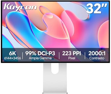 Kuycon G32P Monitor 31.5 pollici 6K 6144x3456 A nido d'ape - con supporto | 2000:1 Contrasto 500 nit Luminosità,USB-C 80Gbps Ricarica 100W, 60Hz ATW AR Antiriflesso, per Designer Editor Video PC