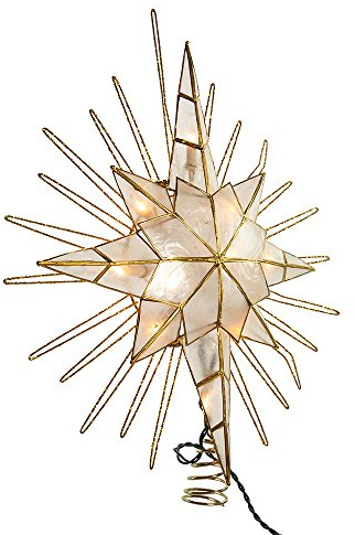 Kurt Adler 10 Light Gold Glitter Capiz Bethlehem Star Treetop, 14