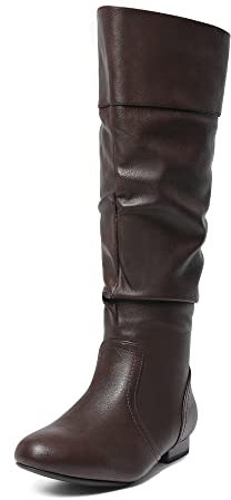 DREAM PAIRS Women's Knee High Boots and Pull On Fall Weather Boots, Ladies' Fashion and Comfortable Walking Boots, Zippers Boots, and Flats,Size 7,Wide/Calf/Brown,BLVD-W