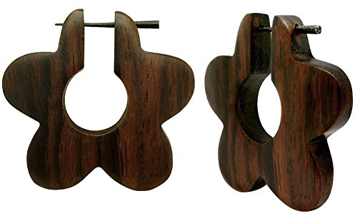 Soul-Cats 1 Paar Holz Creolen Holzohrringe Horn Stift eckig geometrisch Tribal Stern groß braun, Modell 4