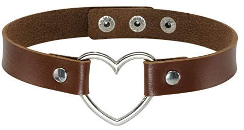 MILAKOO Vintage Love Heart PU Leder Halsreif Hellbraun Halskette Goth Halsreif Kragen für Frauen