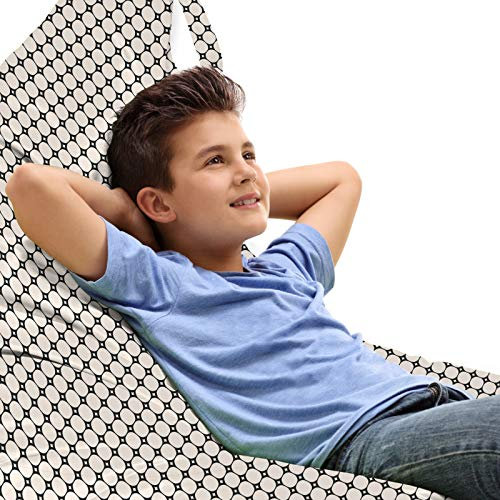 ABAKUHAUS Abstract Toy Bag Lounger Chair, Rhythmic Mesh Design Nets, High Capacity Stuffed Animal Storage with Handle, Champagne Charcoal Grey
