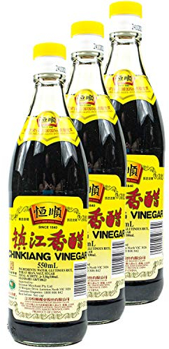 Heng Shun - Lot de 3 vinaigres noirs Chinkiang Vinegar dans une bouteille en verre de 550 ml – Vinaigre de riz chinois traditionnel (noir) idéal pour les sauces et les assaisonnements