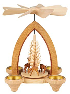 Seiffener Volkskunst | Erzgebirgische Weihnachtspyramide | 25 cm hoch | traditionelle Volkskunst aus dem Erzgebirge | mit Rehen