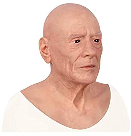XSWL Maschera in Silicone Realistico Vecchio Uomo Viso Maschile Copricapo Completo per Feste Crossdresser Trucco in Maschera Puntelli Cosplay,Marrone