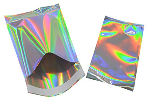 PABCK 100 Pack 4.5×6.5+1.57 inch Holographic Metallic Poly Mailers Self Sealing Packaging Foil Glitter Bags Shipping Envelopes Mailing Storage Pouches for Shipping Packaging