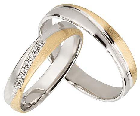 Ardeo Aurum Trauringe Damenring und Herrenring aus 375 Gold bicolor Gelbgold Weißgold mit Zirkonia Eheringe Paarpreis