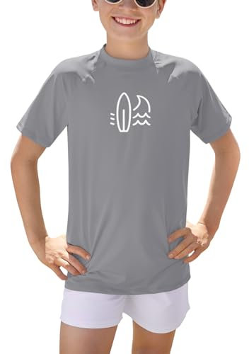 BesserBay Kinder Grau Top Badeshirt UV Shirt mit UV-Shutz Schwimmshirt Bademode Kurzarm Rashguard 110