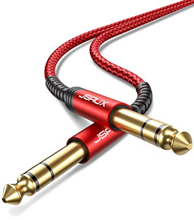 JSAUX Professional Guitar Cable 2M (6.6ft), 1/4 6.35mm to 6.35mm TRS Stereo Audio Guitar Lead Nylon Braided Jack Instrument Cable Compatible with Electric Guitar, Bass, Amp, Keyboard, Mondolin-Red