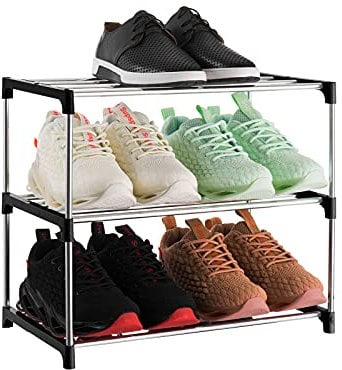 Xerhnan Schuhregal mit 3 Ebenen, stapelbar, leicht, für den Eingangsbereich, den Flur und den Schrank (schwarz)