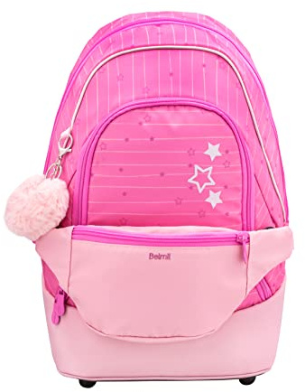 Belmil Premium 2in1 Schulrucksack mit Hüfttasche für Mädchen/AGR, Brustgurt, Hüftgurt (338-84/P Candy)