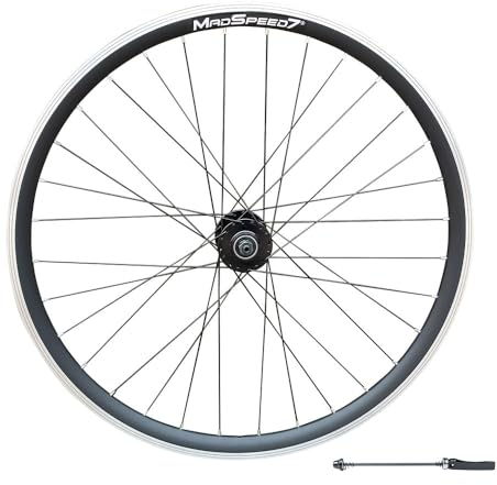 Madspeed7 QR 700c 28 (ETRTO 622x19) Hybrid Bike FRONT Wheel - Rim & Disc Brake Compatible - Sealed Bearings Hub 9x100mm QR (Very Smooth Hub) – Double Wall Rim – 32x Black Spokes