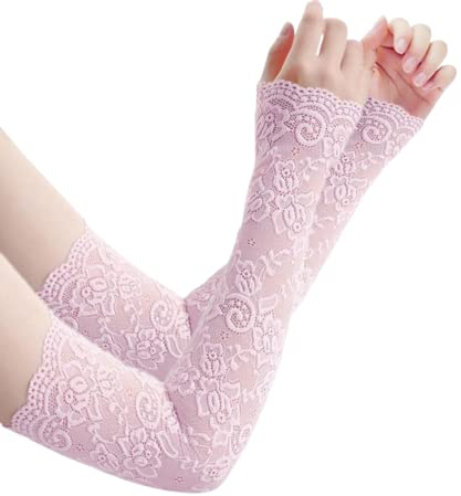 CHENGZI Sonnenschutzhandschuhe schützen die Arme im Sommer, Halbfinger, fingerlose Handschuhe, lang, elastisch, bestickt, falsche Ärmel (lila)