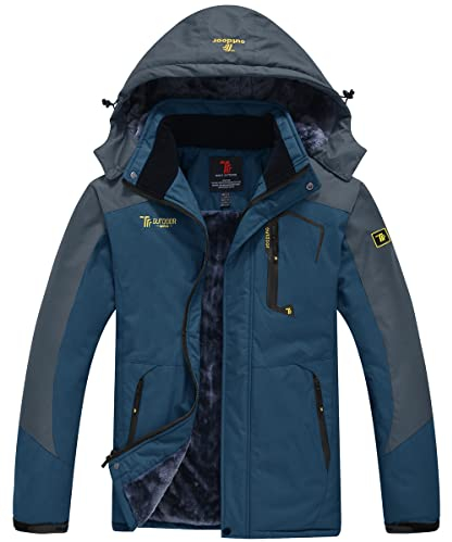 donhobo Herren Fleecejacke Winter Warm Outdoorjacke Skijacke Winddichte Wasserdicht Softshelljacke Regenmantel Funktionsjacke (Denim Blau,L)