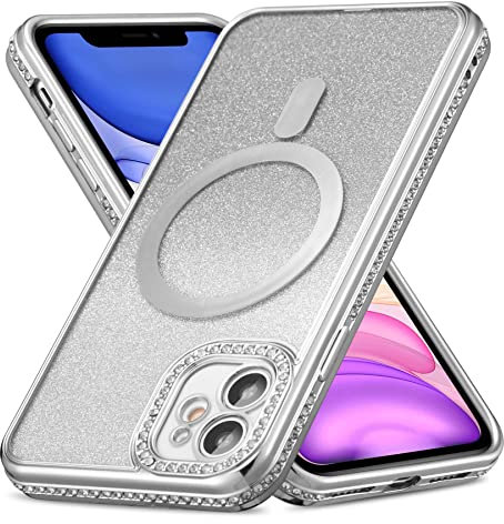 ZCDAYE Case for iPhone 11 with Diamond Decorated, iPhone 11 Phone Case Compatible with Wirless Charging, Silver Edge Electroplated Soft TPU Case Cover, Silver