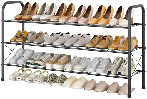 Hoctieon 3 Tier Mesh Style Shoe Rack, Entryway Shoe Shelf, Shoe Storage Organizer, Shoe Rack for Closet, Space Save for Bathroom, Garage, Hallway, Bedroom, Living Room, Black