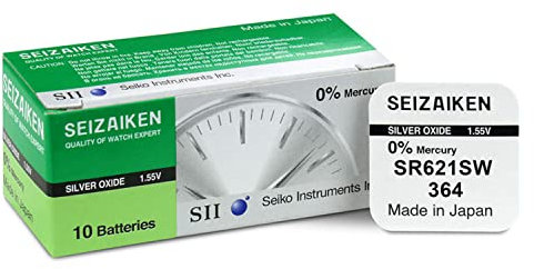 Seizaiken SII 364 SR621SW 1.55V Silver Oxide Watch Battery 0% Mercury (50 Pack (5xBox))