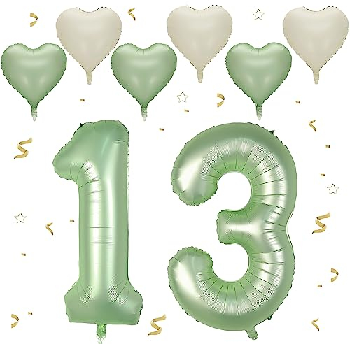 VUCDXOP Avocado Grün Luftballon 13, XXL Riesige Geburtstag Ballon 13, 40 - 101cm Ballon Zahl Deko Folienballon Zahlen 1 & 3, Geburtstagsdeko Jubiläum Party Deko, Fliegt mit Helium (Nummer 13/31)