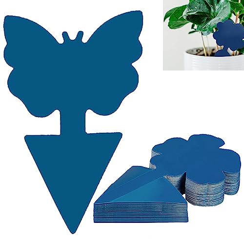 Klebefalle Steckbare,Insektizidfreie Klebefalle,Fliegenfalle Klebefalle Steckbare,Blumenmuster Klebefalle,Fliegenfalle Kleber Steckbare,Trauermücken Fruchtfliegenfallen Doppelseitig Klebriger,Blau