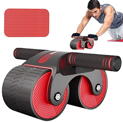 Bauchtrainer Roller, Automatische Rebound Bauchrolle mit Handyhalter, Bauchroller für Bauchmuskeltraining mit Knieschoner, AB Roller Wheel für Das Fitnessstudio Zu Hause (Rot)