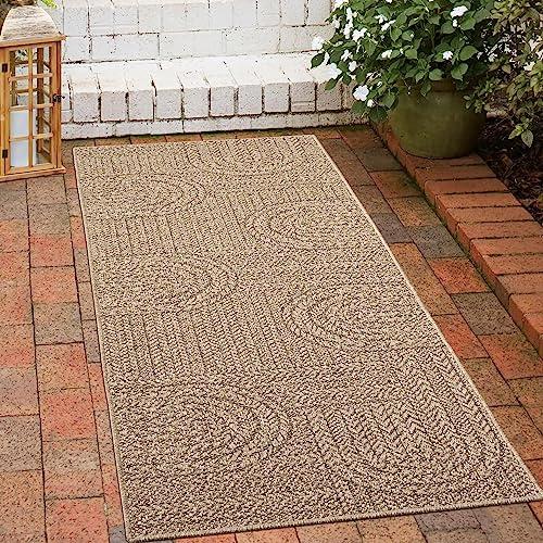 CARPETIA Außenteppich In- & Outdoor Teppich schmal 60x180 cm Sisal-Optik natürlich beige braun Garten Terrasse Balkon Küche
