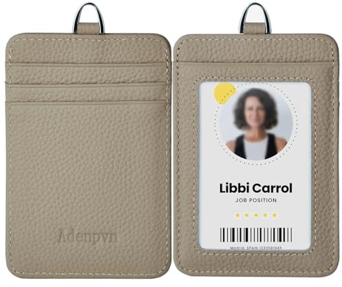 Porte-badge en cuir véritable avec cordon, doux, porte-carte d'identité, jusqu'à 20 couleurs et grains au choix, parmi plusieurs emplacements pour cartes, étui vertical pour badge de travail