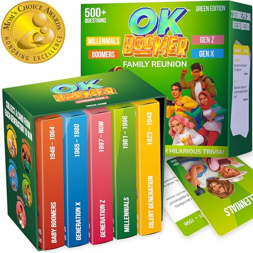 QUOKKA OK Boomer Familienspiel – Brettspiele für Familienabend – Quizkartenspiele für Erwachsene und Kinder – lustiges Partyspiel für Millennials vs Boomers für alle Altersgruppen ab 12 Jahren