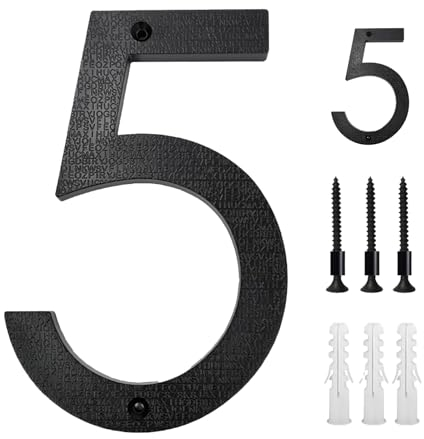 Vordpe Número de casa de acero inoxidable negro de 5 pulgadas, número de casa grande con efecto 3D para puertas de oficinas, buzones, puertas de apartamentos, taquillas, garajes (número 5)