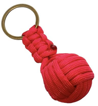 BLUECHOLON Porte-clés boule cordon ou cuir, porte-clés homme femme tressé en forme de boule. Porte-clés voiture moto, Rouge, grand, Taille Unique