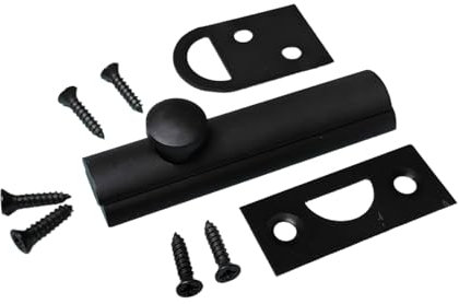 2.5 Inch Flat Door Bolts Black Plated Bolt Door Latches Tower Bolt Sliding Lock Flat Slide Safety Door Barrel Bolt with Screws 1 Pack.