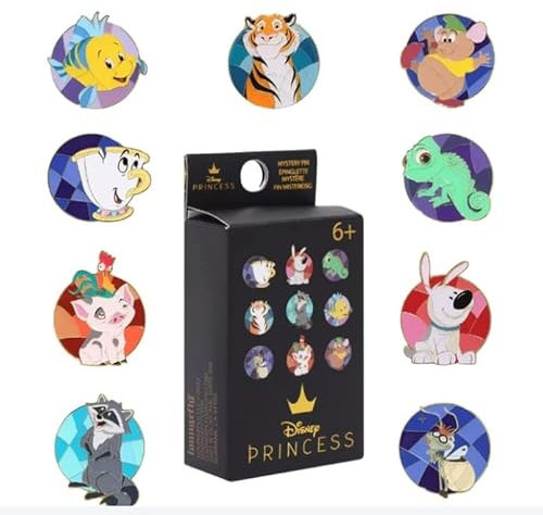 Loungefly Walt Disney Princess - Ariel - Animal Stain Glass PIN - Disney Princesses - Boîte Mystère Pin en Émail - Broche Fantaisie Mignonne à Collectionner - pour Les Sacs à Dos et Sacs