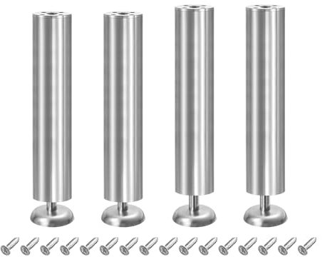 sourcing map 4Pcs Metal Adjustable Furniture Legs, 250-260mm(9.8-10.2) Cabinet Feet Support Replacement for Bed, Chair, Sofa, Table, Silver (W/Screws)