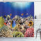ABAKUHAUS Ozean Duschvorhang, Wilde Unterwasserwelt farbenfrohe Korallenriffe exotische Fische Bali Indonesien, Stoffliches Gewebe Badezimmerdekorationsset mit Haken, 175 x 180 cm, Braun Blau Orange