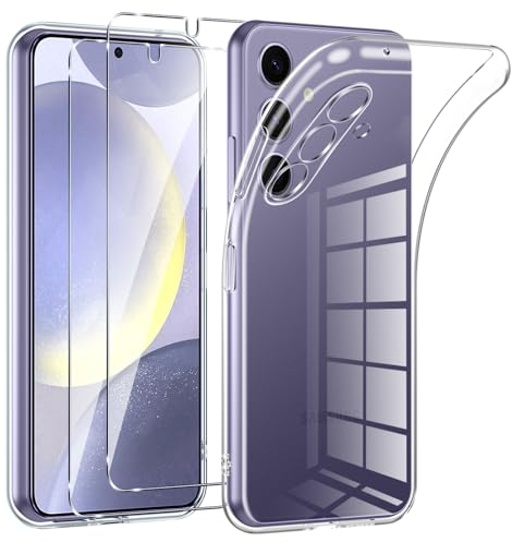 Phoona HandyHülle für Samsung Galaxy S24 Plus 5G Hülle mit 2 Stück Panzerfolie,Dünne Weiche TPU Silikon Transparent Stoßfest Schutzhülle für Samsung S24 Plus Hülle Klar Kratzfest