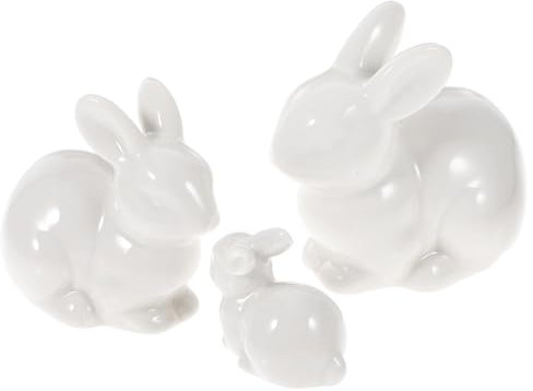 BESPORTBLE Osterhasen-Figuren: 3Er-Pack Keramik-Kaninchen- Weiße Hasen-Statue Bauernhaus-Frühlings-Osterparty-Zubehör Stil B