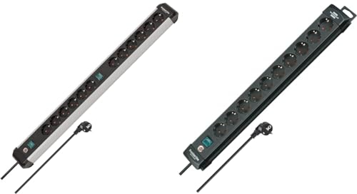Brennenstuhl Premium-Alu-Line Steckdosenleiste 12-Fach/Steckerleiste aus hochwertigem Aluminium & Premium-Line, Steckdosenleiste 10-Fach