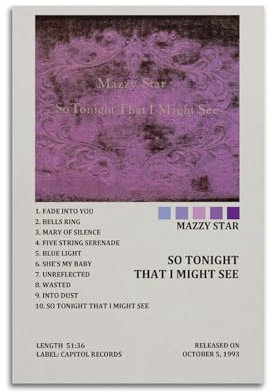ZaMouss Mazzy Star Album So Tonight That I Might See Tracklist Leinwandposter, Wandkunst, Dekor, Wohnzimmer, Schlafzimmer, Dekoration, Poster, 50 x 75 cm, ungerahmter Stil