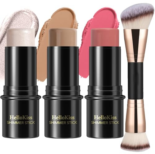 3 Stück Creme-Konturstift-Make-up-Set, Schattierungen mit Highlighter, Rouge und Bronzer,Zum Formen der Wangen, wasserfestes (Neutral,#01+#09+#12)