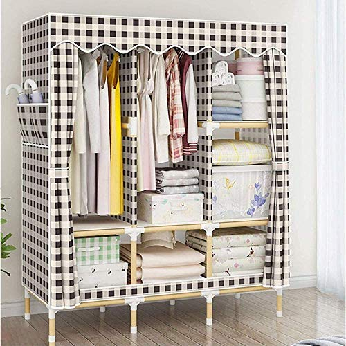 Kleiderschrank Tragbarer Kleiderschrank aus Segeltuch mit Metallregalen und staubdichtem Vliesstoffbezug für Schlafzimmer, Wohnzimmer, Gepäck, Kleidung, I