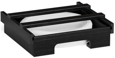 Ohsilv 10-Inch Paper Plate Dispenser, Under Cabinet Bamboo Plates Holder, Kitchen Counter Vertical Plate Black
