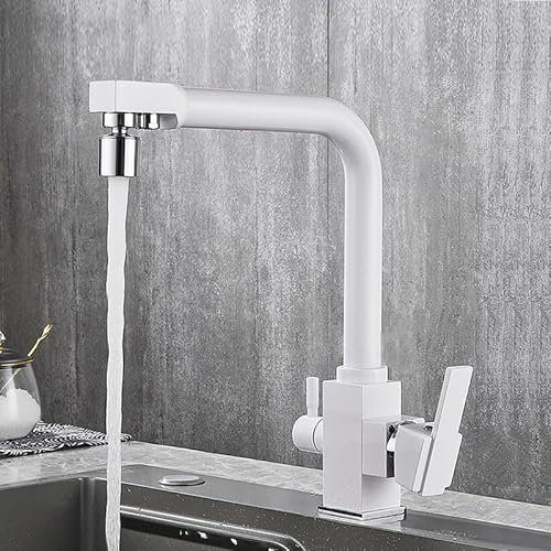 ZYCDP Grifo de Cocina Fregadero con Osmosis, Grifo de Cocina para Agua Potable con Palanca Doble, Grifo Osmosis 3 Vias, Grifo 360 Fregadero, Blanco