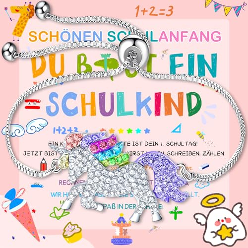 SEO-FANALLY Einschulung Mädchen Schultüte Geschenk, Schultüte Mädchen Einhorn Armband, Schulkind 2024 Mädchen, Schultüte Füllung, Einschulung Mädchen Geschenk, Glücksbringer Erster Schultag Geschenke
