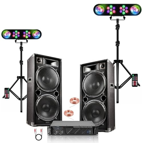 IBIZA - 2 x Lautsprecher 2 x 1000 W Ibiza STAR210 – Verstärker 2 x 800 W – 2 DJ-Spiele Lichter Mooving LEDBAR-Astro-RC Abend Party
